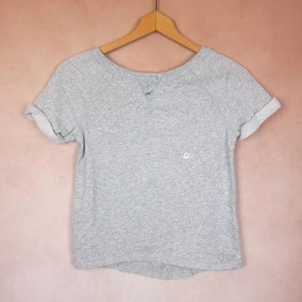 Nwt Aeropostale Gray Short Sleeve Knit Top Lace Back Size XS